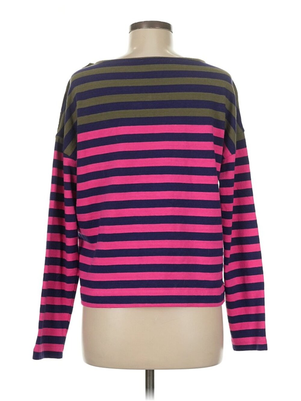 Loft Women's Knit Top Size L - Pink/Army Green/Navy Striped - Picture 2 of 7